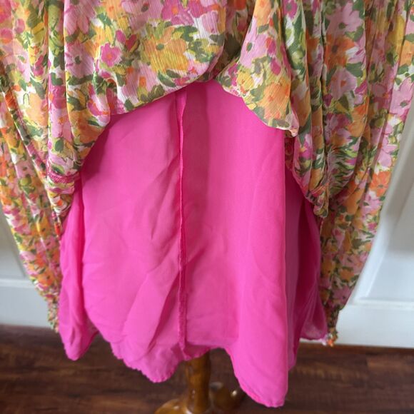 Terra Sky  Womens Peasant Top Plus 2X Pink Floral Shirred Cottagecore Lined Boho - Picture 10 of 16